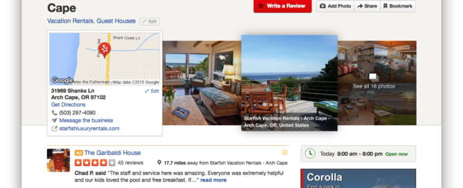 Yelp review screenshot of Starfish Vacation Rentals.