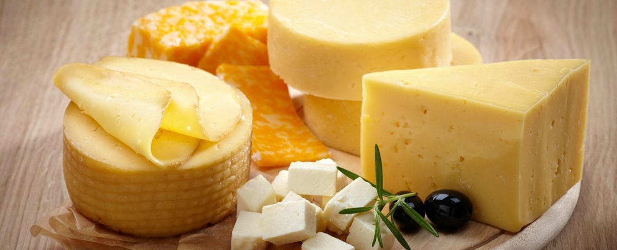 Plate of various cheeses.