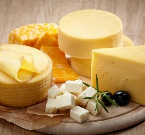 Plate of various cheeses.