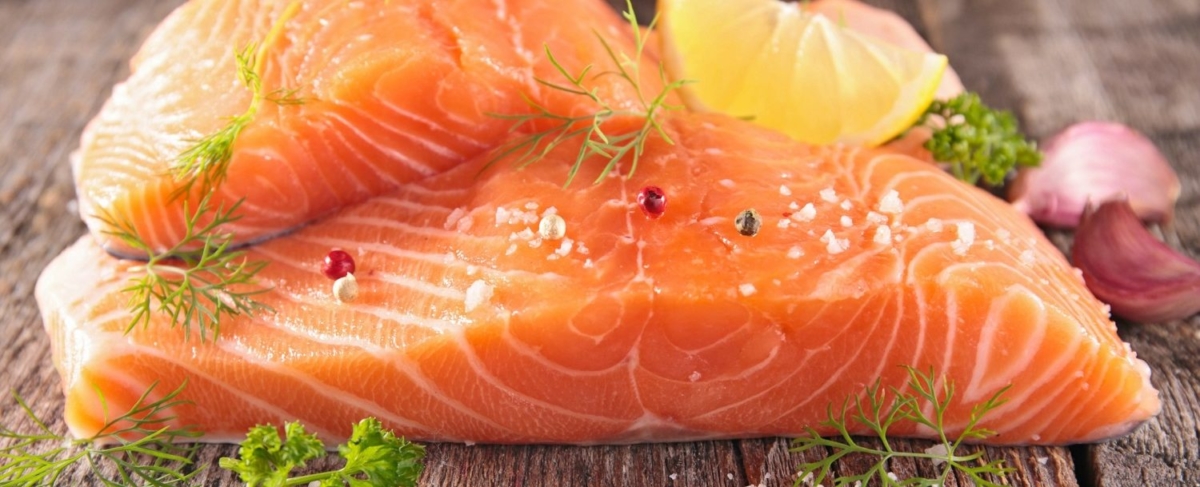 Close up of raw fish filet.