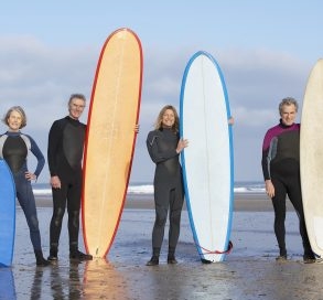Group with surfboards.