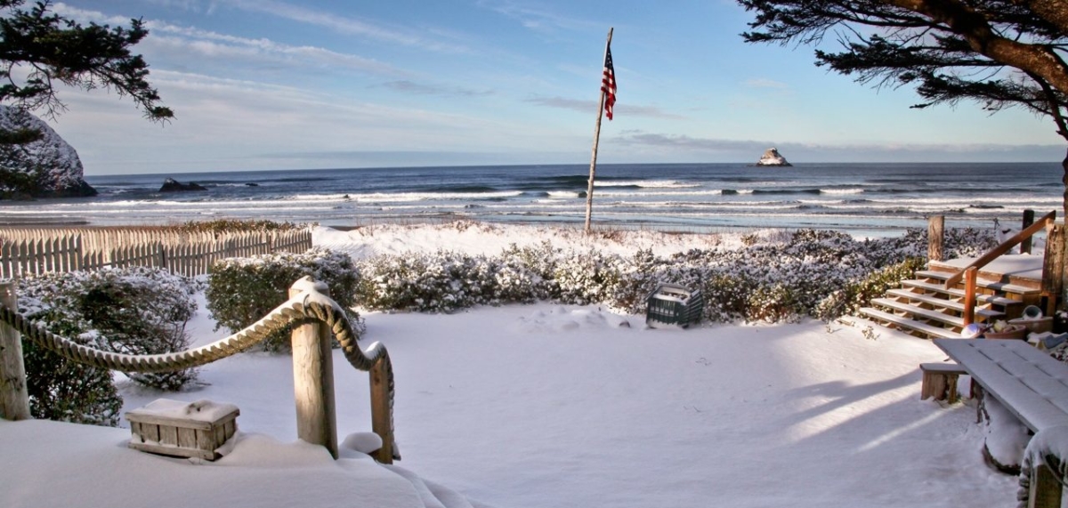 Oregon coast with snow.