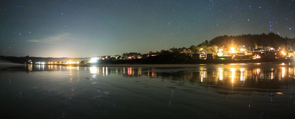 Oregon Coast town at night.