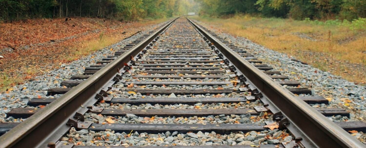 Close up of train tracks.