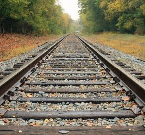 Close up of train tracks.