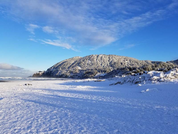 Snowy beach.