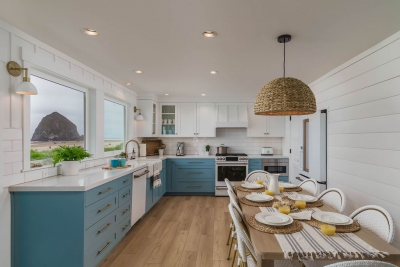 vacation home kitchen and dining table.